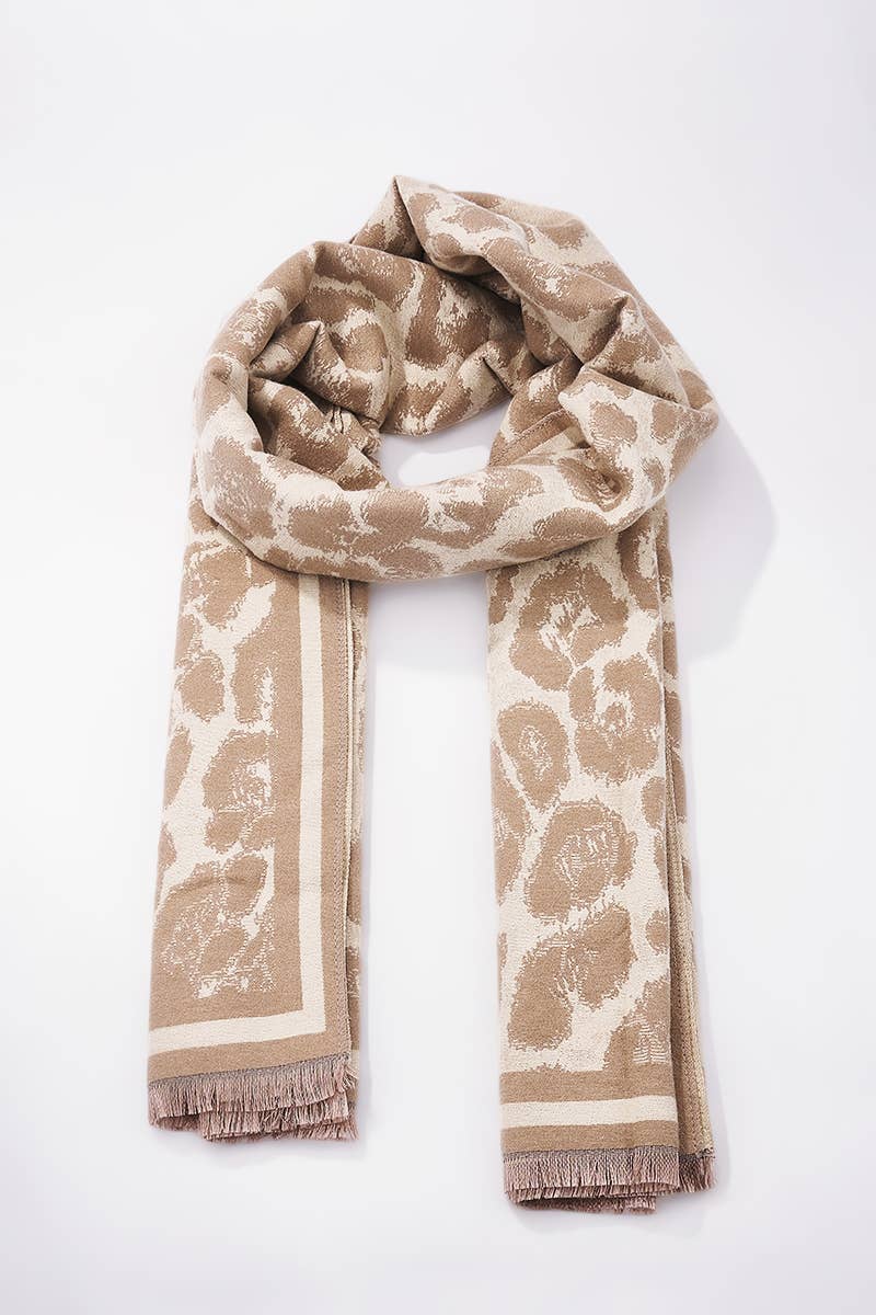 Wollen sjaal met luipaardmotief FL202DF: Kameel / 30% Wol - 70% Viscose