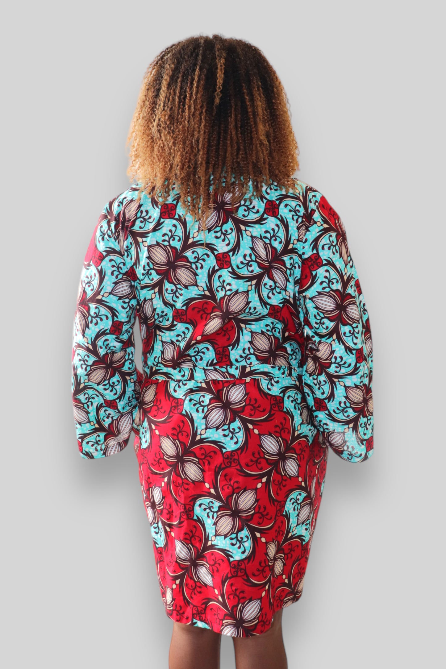 Kimono Vest in Afrikaanse Print - Rood/Licht Blauw
