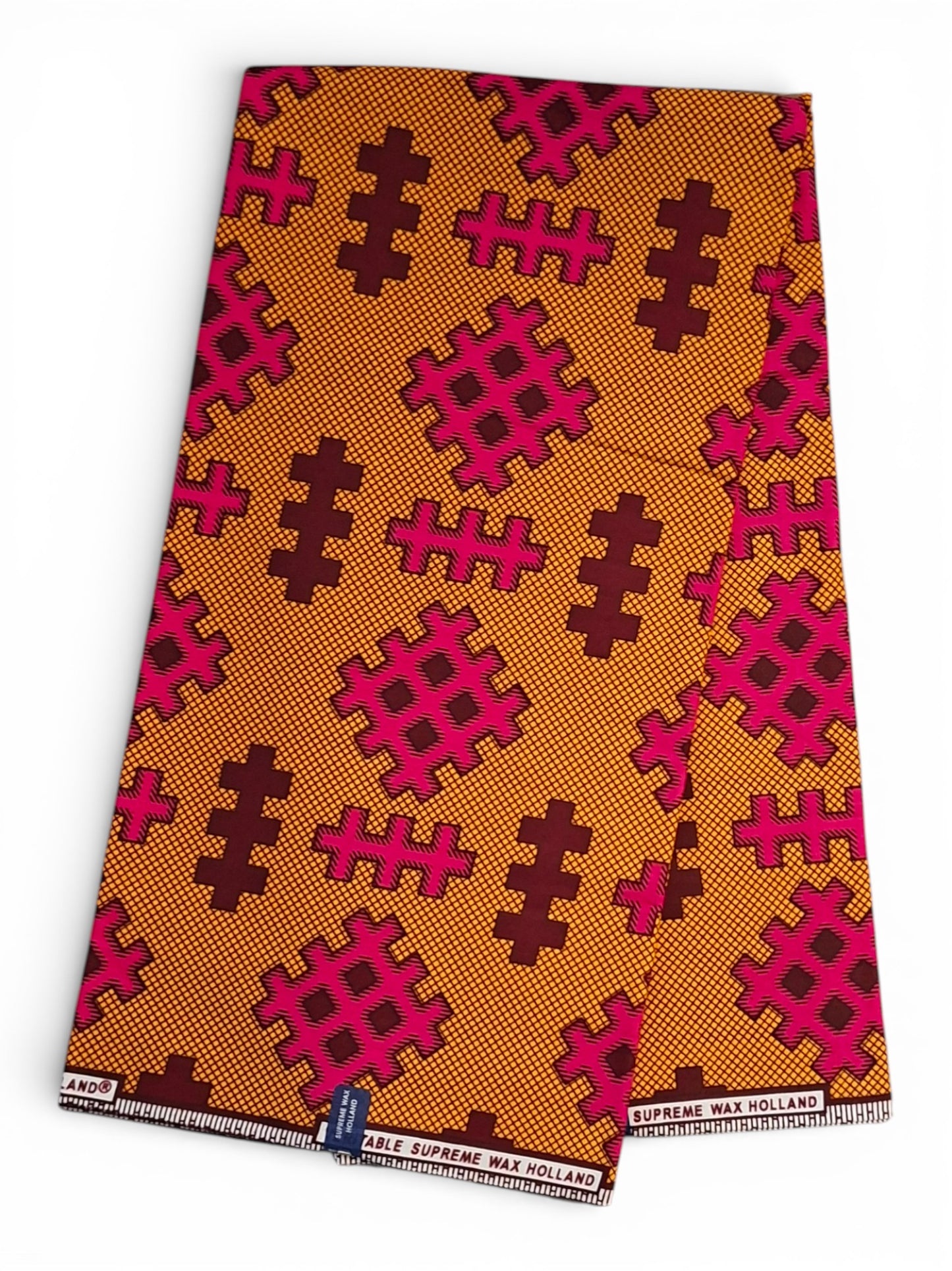 Afrikaanse Stof /Multicolor Geometrisch (Okergeel & Roze)100%katoen