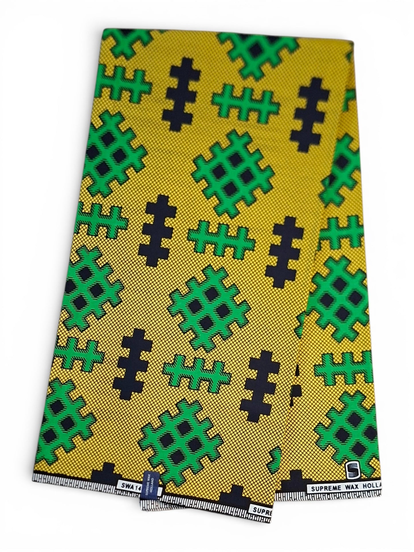 Afrikaanse Stof/Logic Print (Limegroen, Groen & Zwart)100%katoen