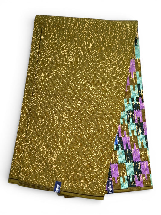 Kente Gold Fashion | Paars, Groen & Olijf Geometrische Stof