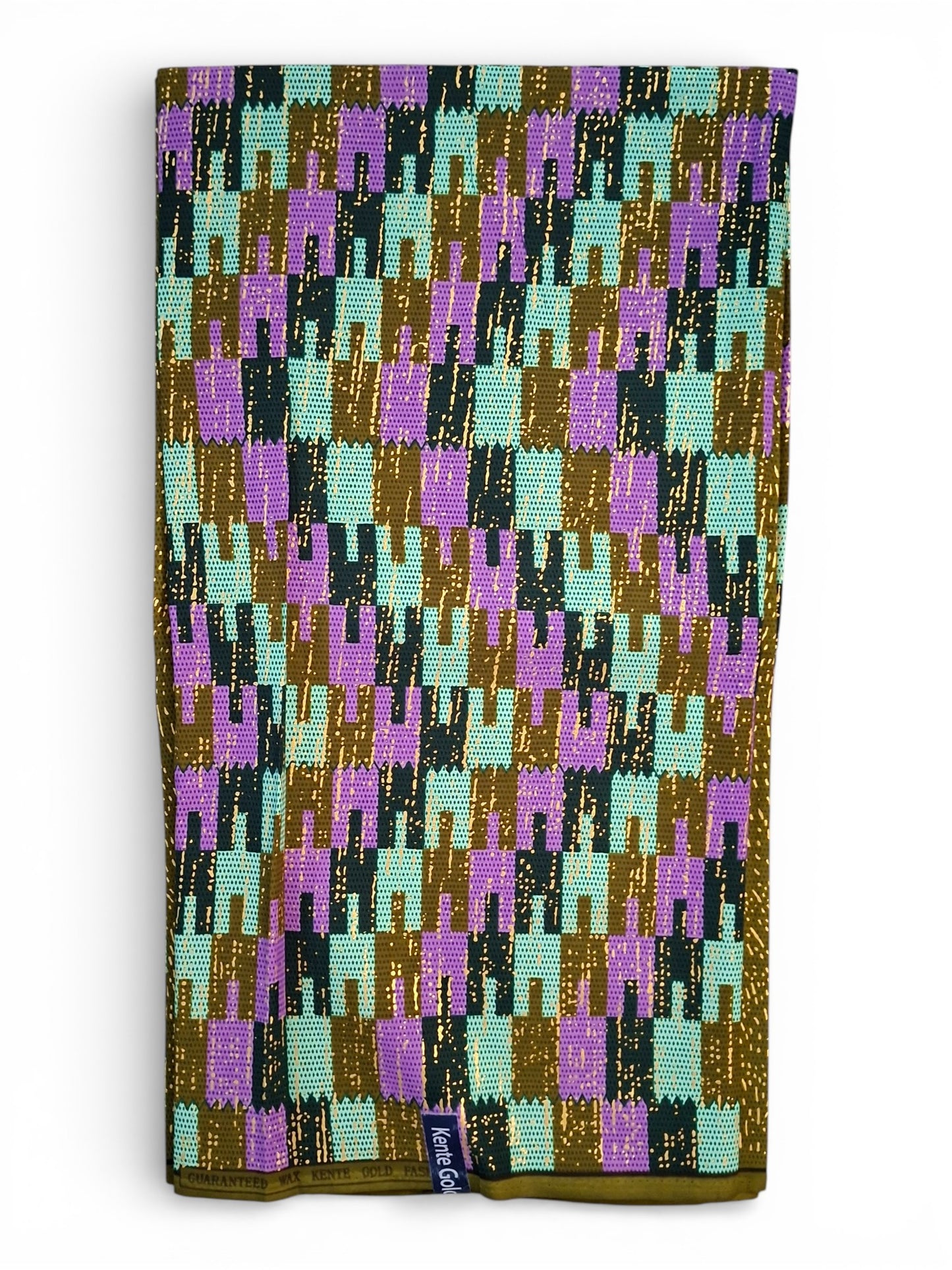 Ghana Kente Gold Fashion | Paars, Groen & Olijf Geometrische Stof
