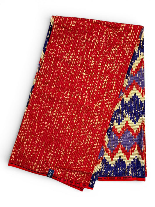 Kente Gold Fashion | Diepblauw, Paars & Rood/Beige Zigzag