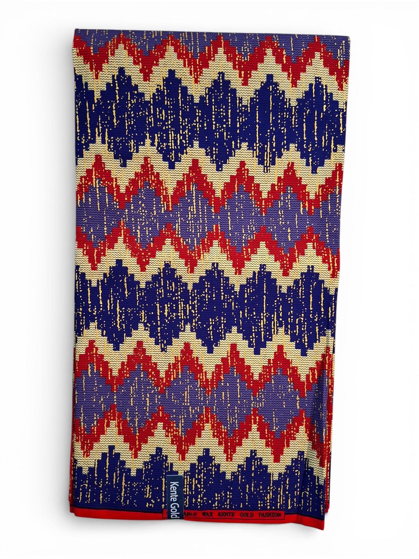 Ghana Kente Gold Fashion Diepblauw, Paars & Rood/Beige Zigzag