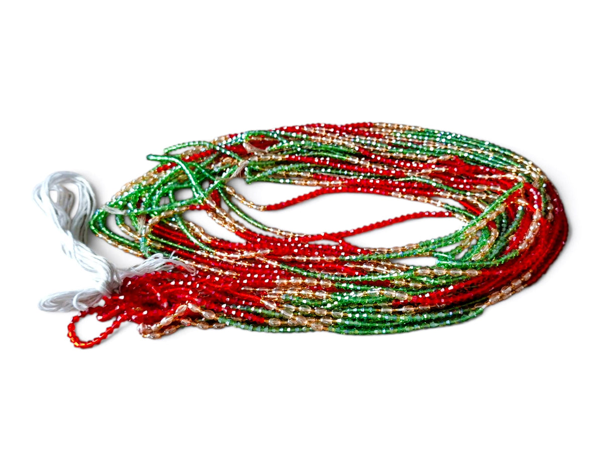 Waistbeads groen, rood en goud