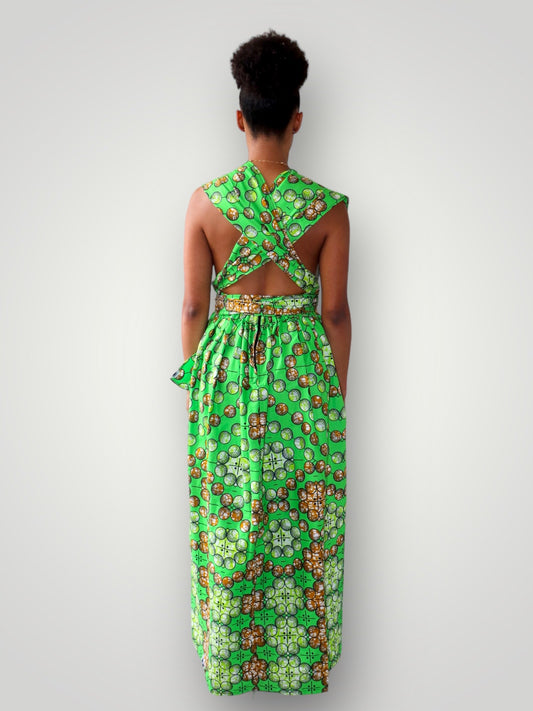 Multiway Maxi Jurk van Afrikaanse Print - Groen.