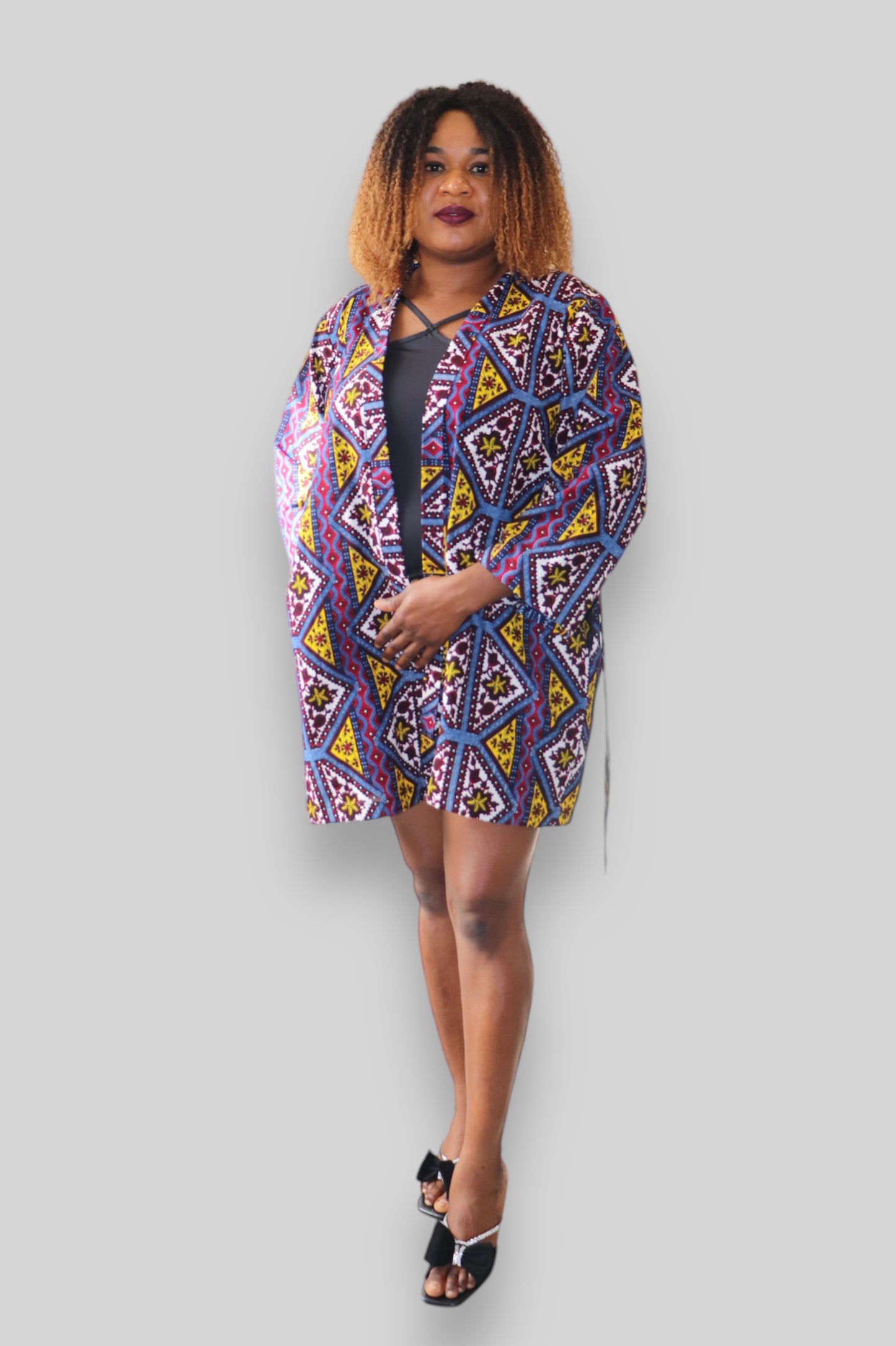 Kimono Vest in Afrikaanse Print - Paard/Geel