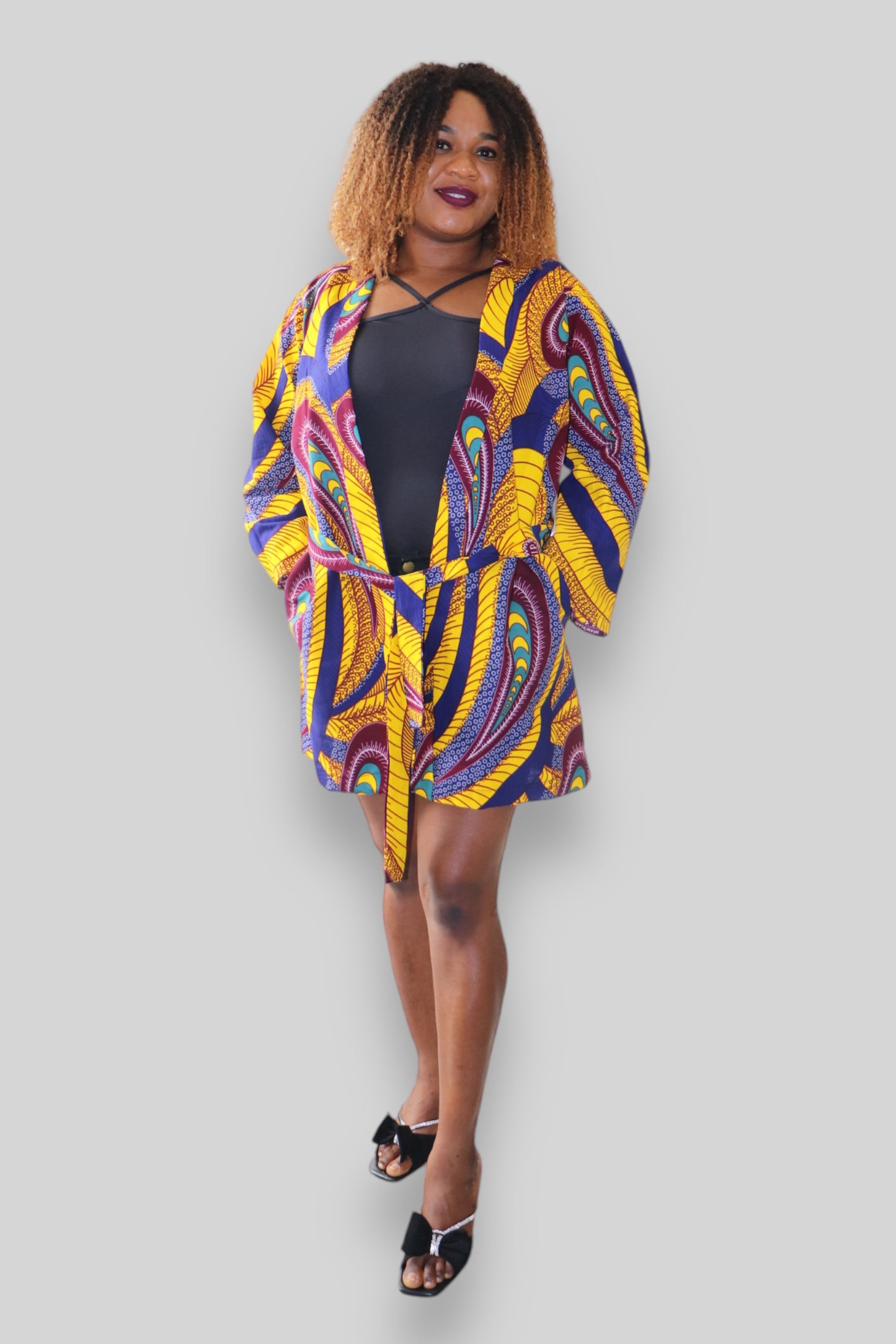 Kimono Vest van Afrikaanse Print - Geel/Paars