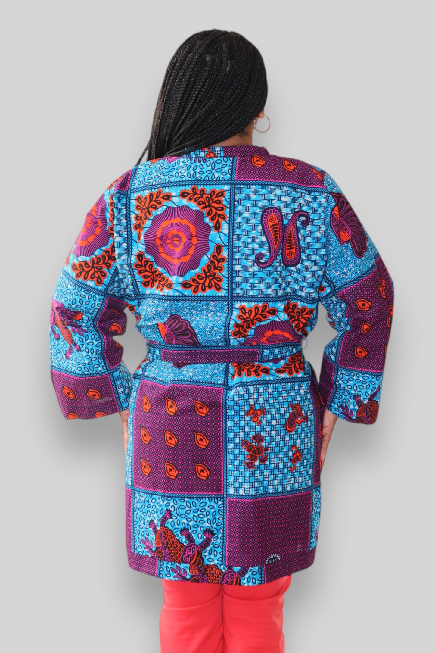 Kimono Vest van Afrikaanse Print - Blauw/Rood