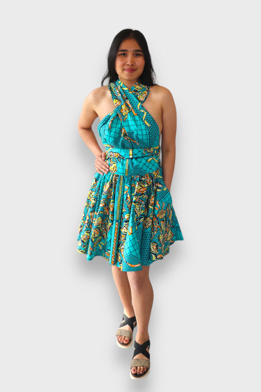 Multiway Midi Jurk van Afrikaanse Print - licht Groen