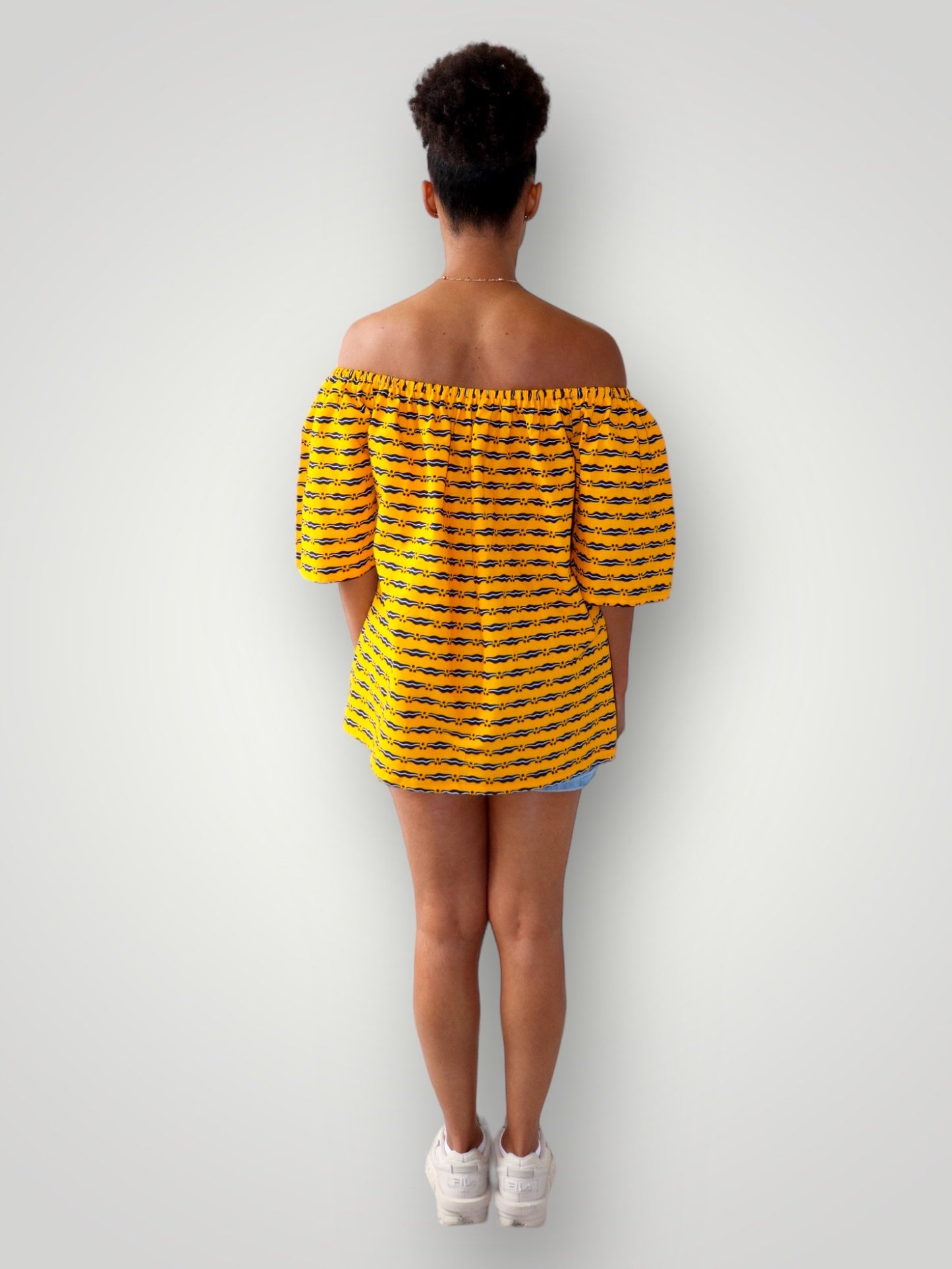 Off Shoulder Top van Afrikaanse Print - Geel