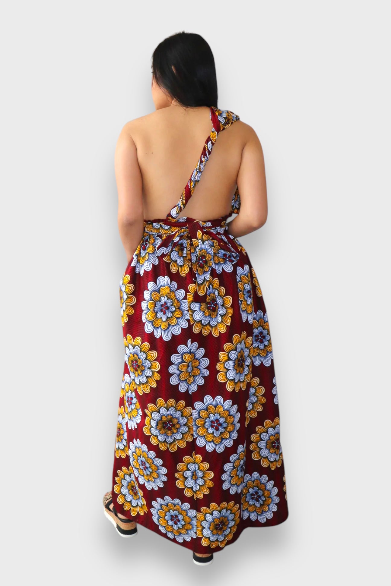 Infinity Multiway Maxi Jurk van Afrikaanse Print - Bordeaux met Bloemen