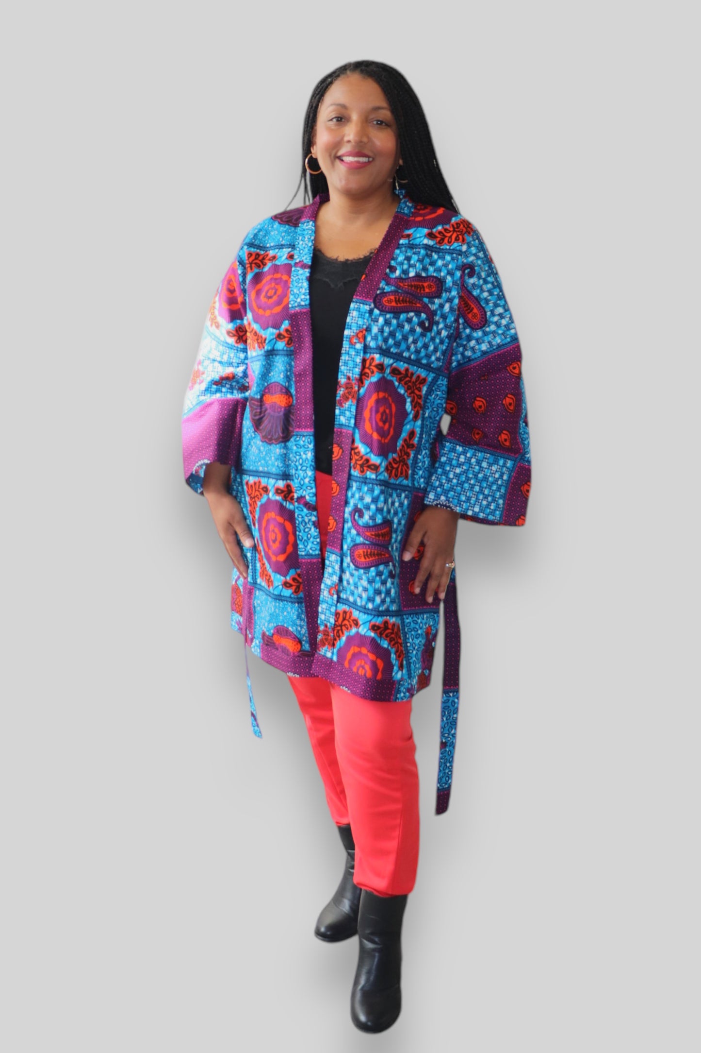 Kimono Vest van Afrikaanse Print - Blauw/Rood