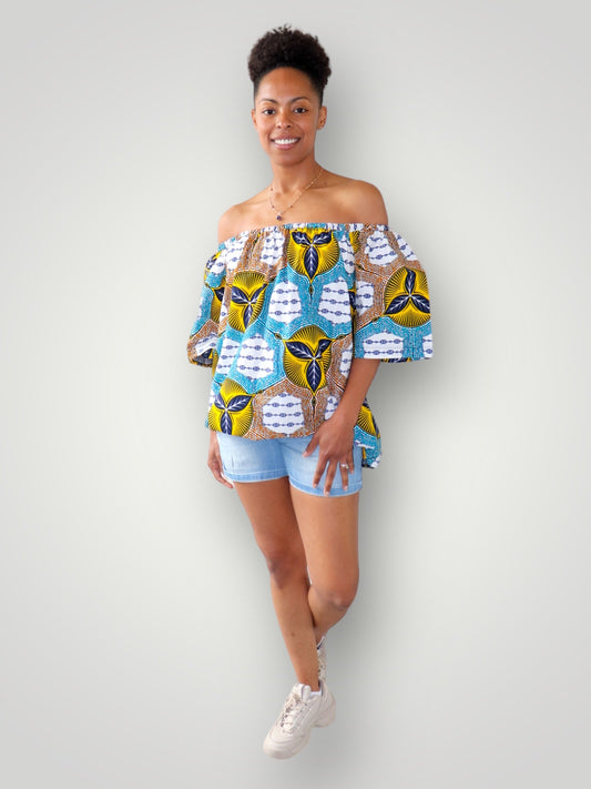 Off Shoulder Top van Afrikaanse Print - Multicolor