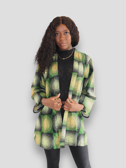 Kimono van Afrikaanse Print- Groen/Geel