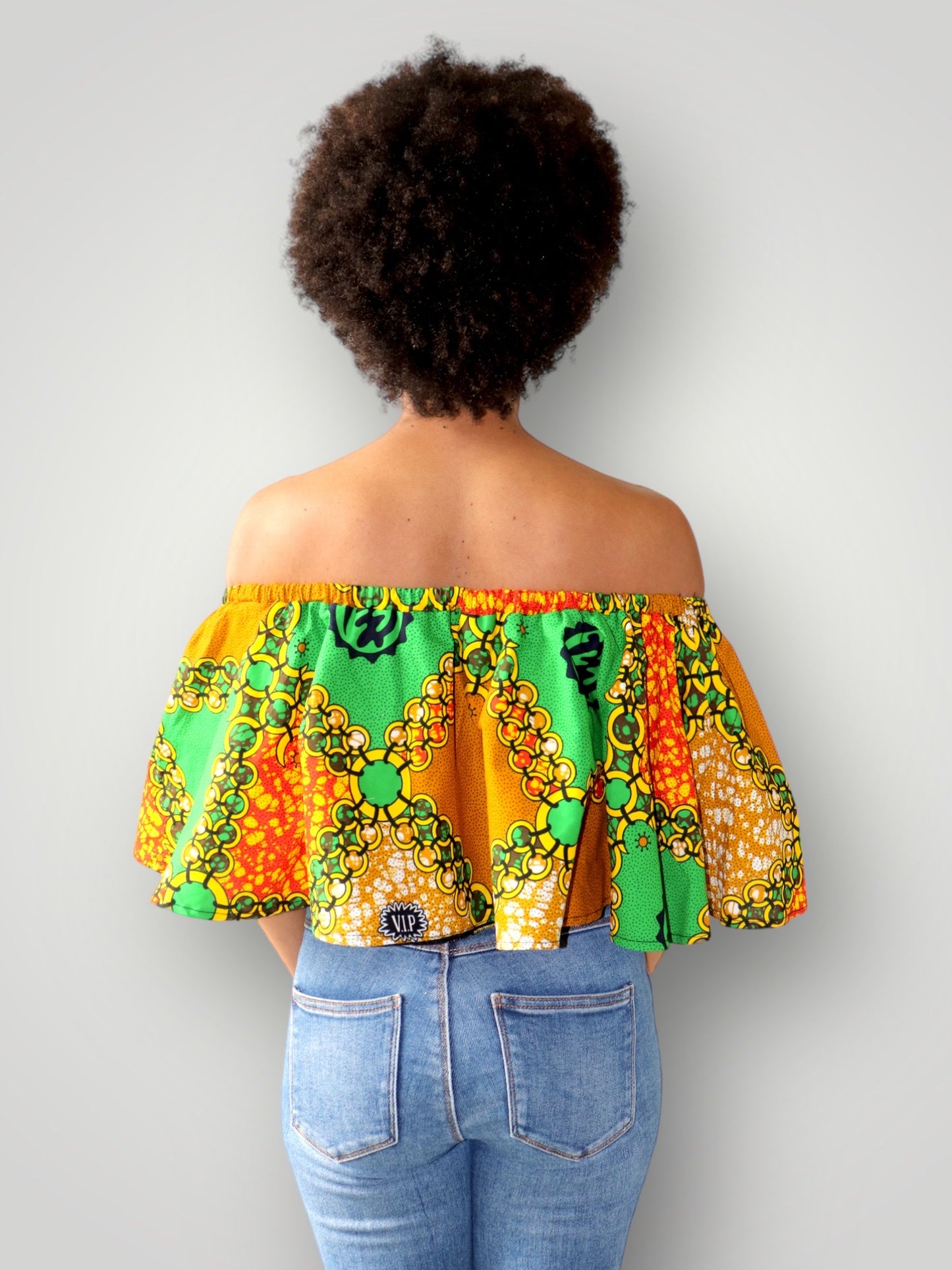 Off Shoulder Top van Afrikaanse Pront - Groen/Oranje