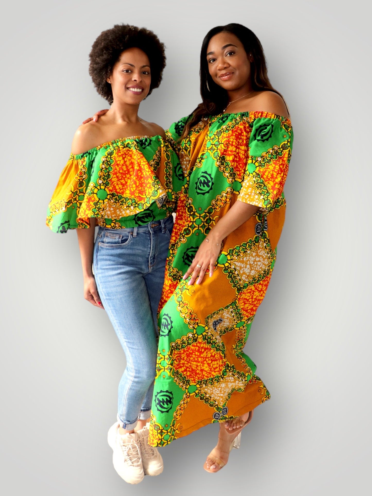 Off Shoulder Top van Afrikaanse Pront - Groen/Oranje