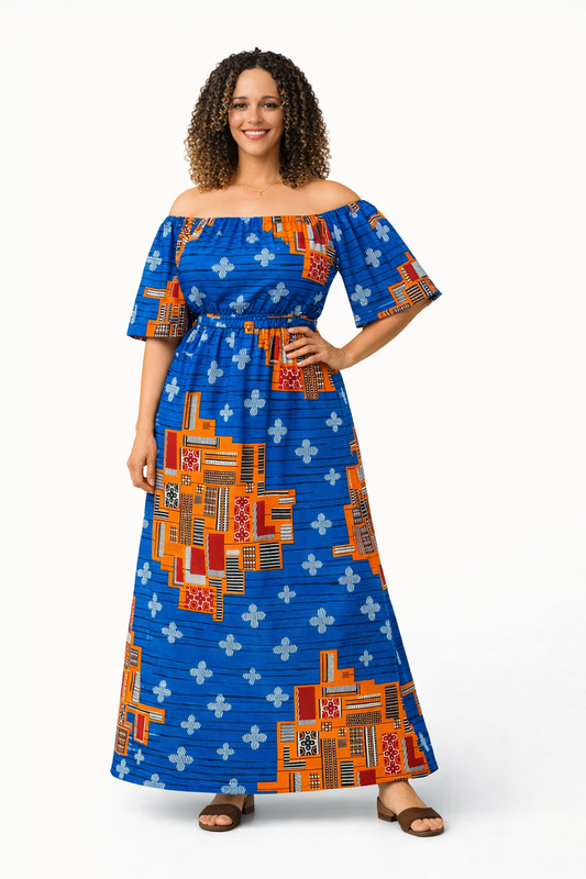 Afrikaanse Stof(Blauw & Oranje)100%katoen