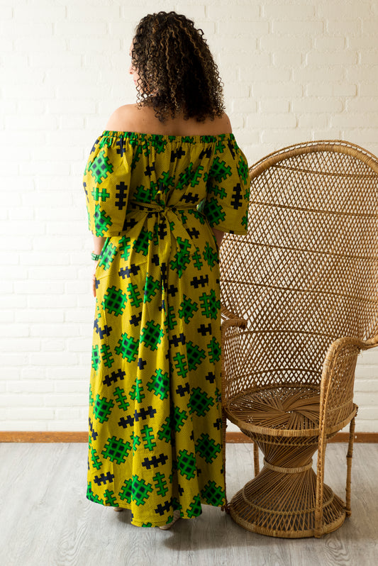 Off-shoulder maxi-jurk