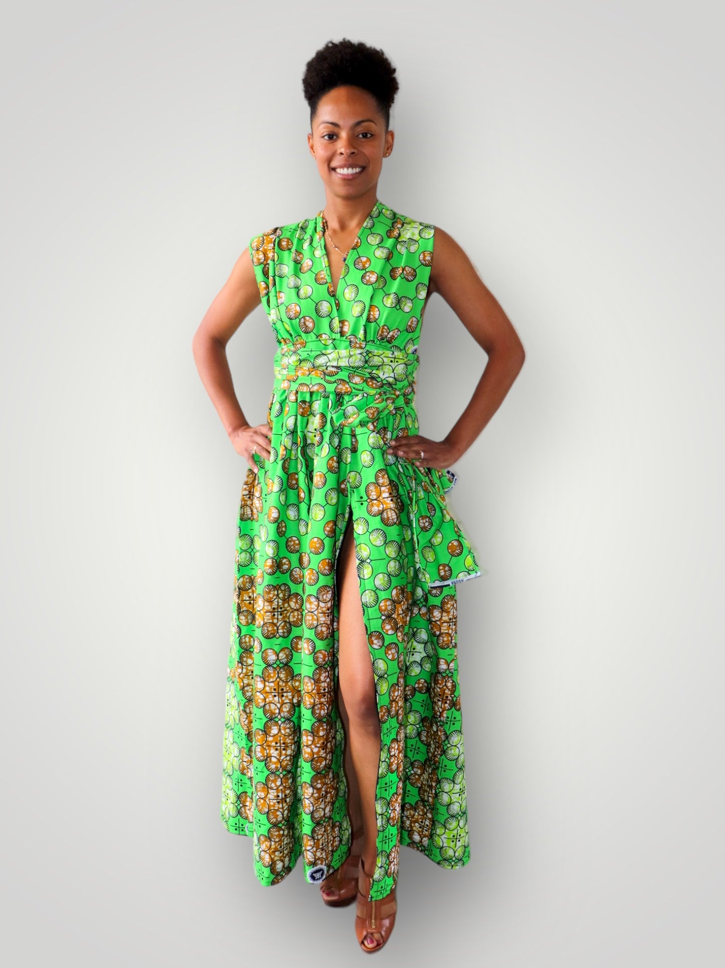 Multiway Maxi Jurk van Afrikaanse Print - Groen.