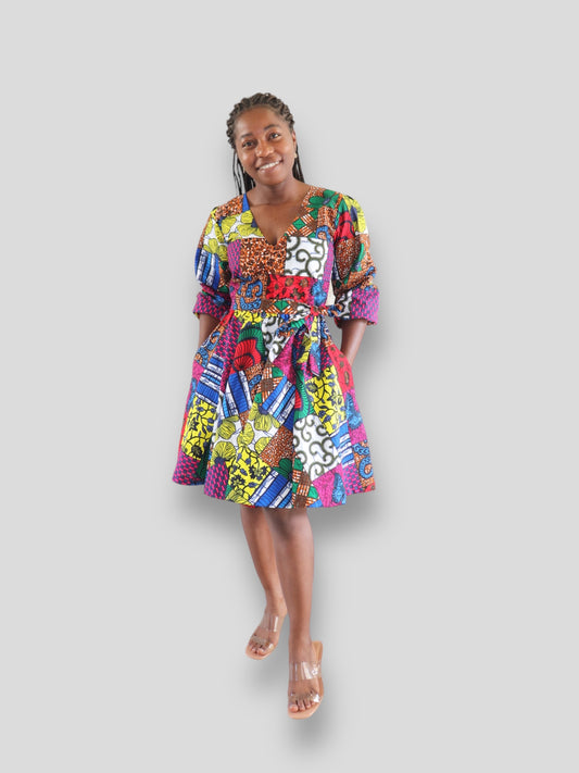 Midi Jurk van Afrikaanse Print - Multicolor 1