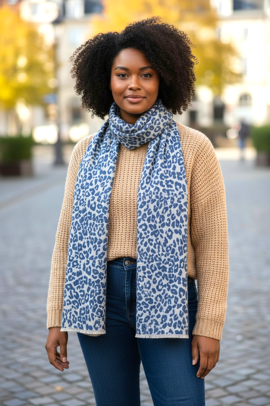NANA Sjaal Blauw Leopard-Motief