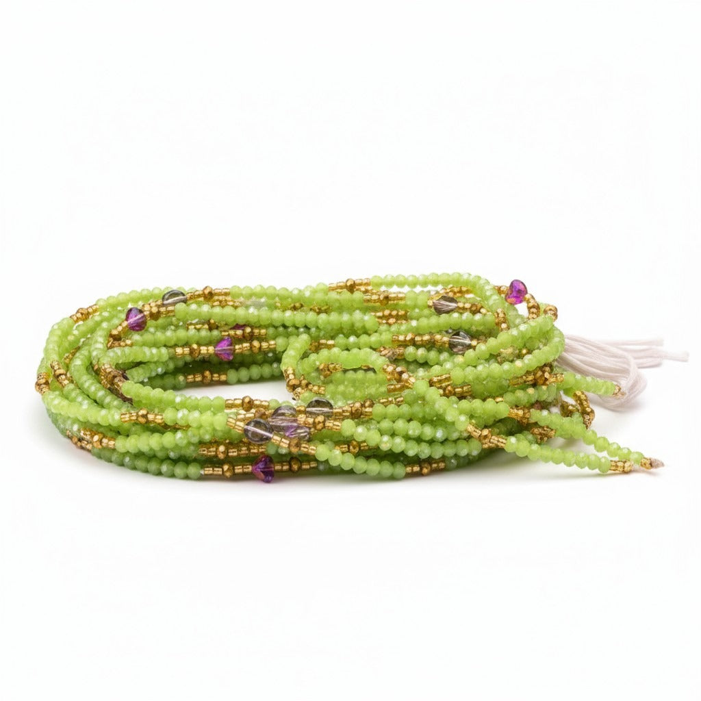 Waist Beads / Afrikaanse Heupketting Groen-Gold-Paars