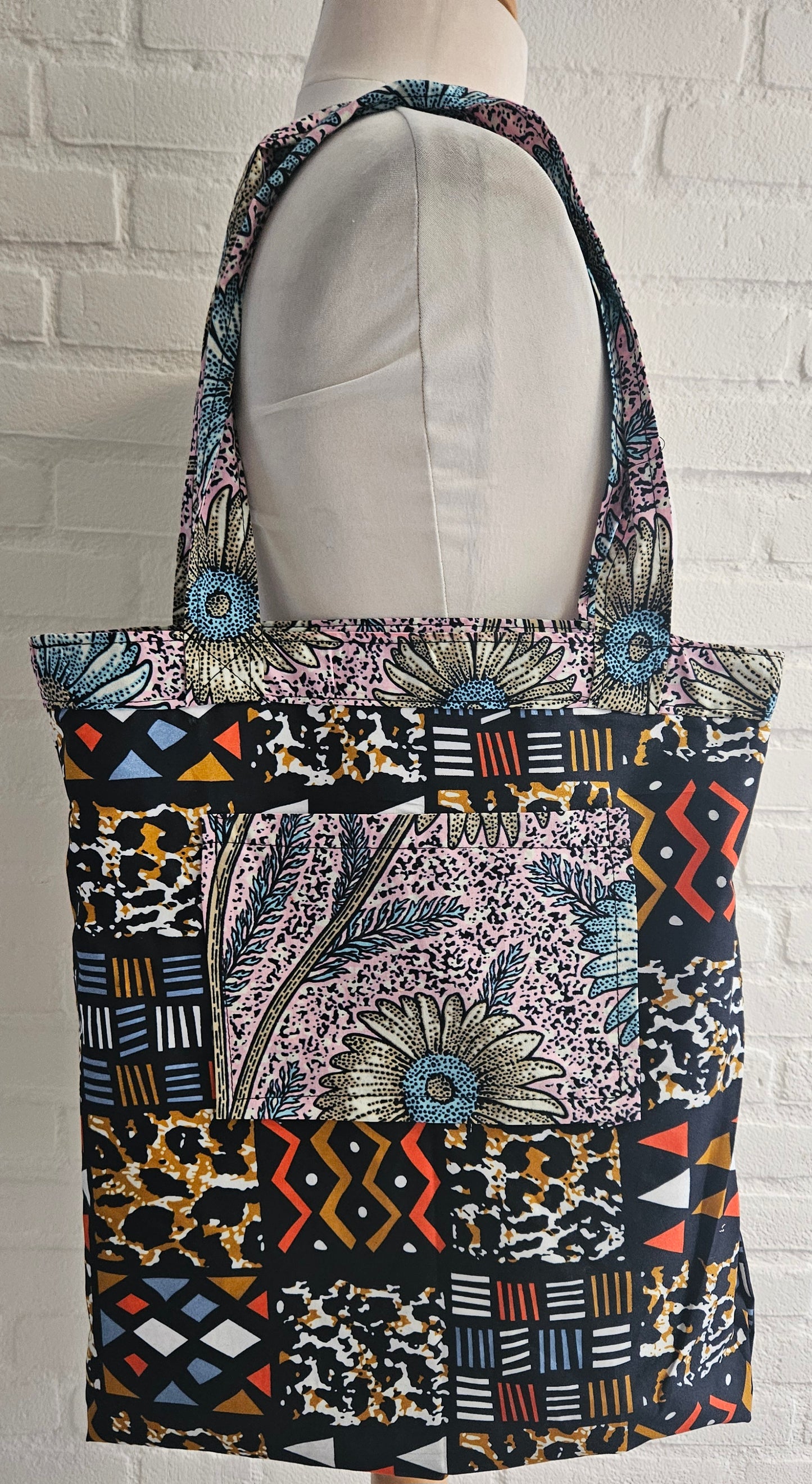 Tote Tas in Afrikaanse Print - Licht Paars/Blauw