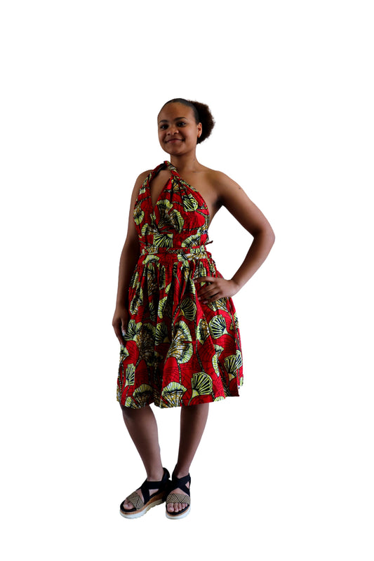Infinit Multiway Midi Jurk van Afrikaanse Print -Rood
