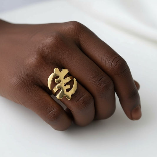 Adinkra stijl ring – goudkleurig – verstelbaar
