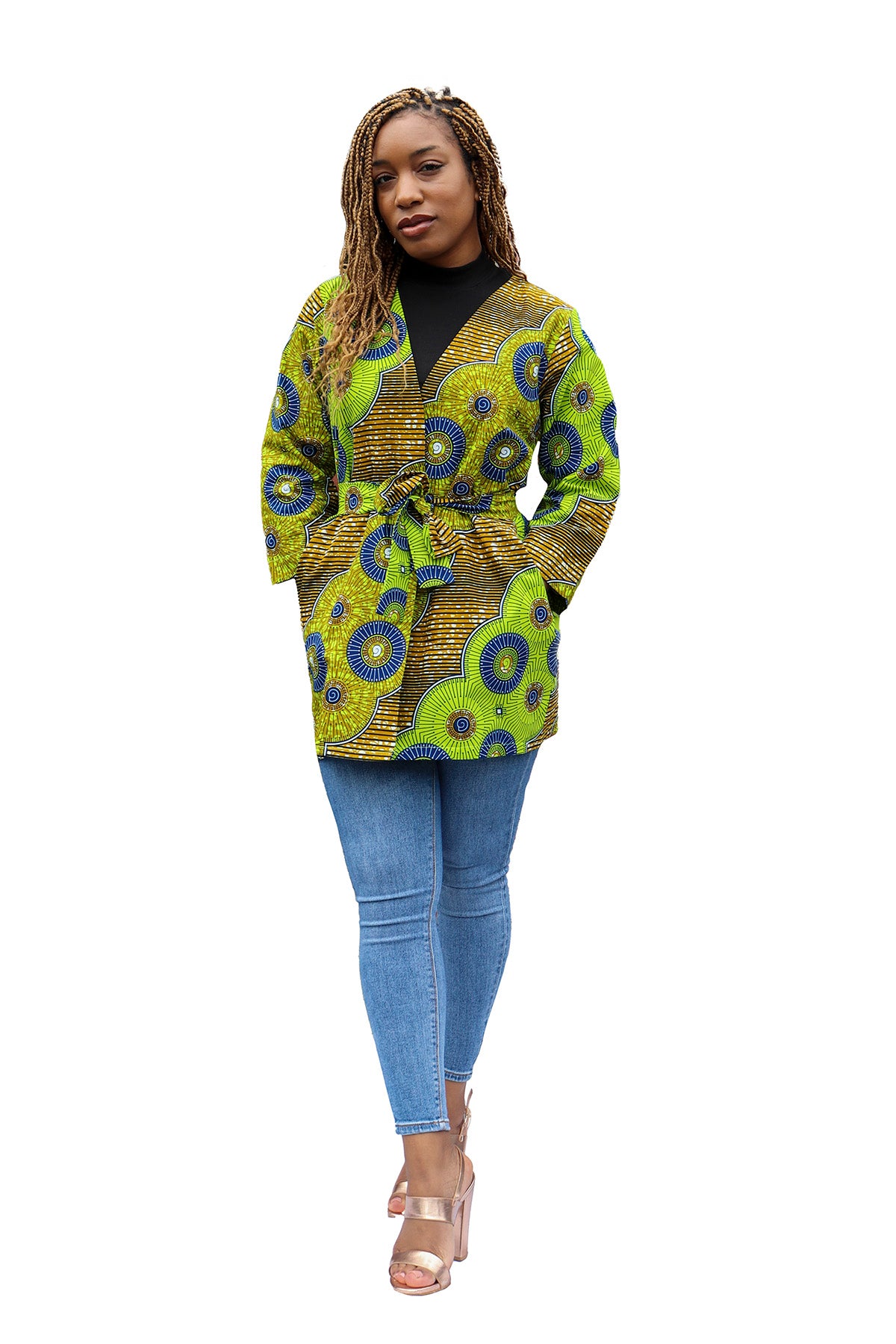 Afrikaanse Print Kimono Vest - Groen/Blauw