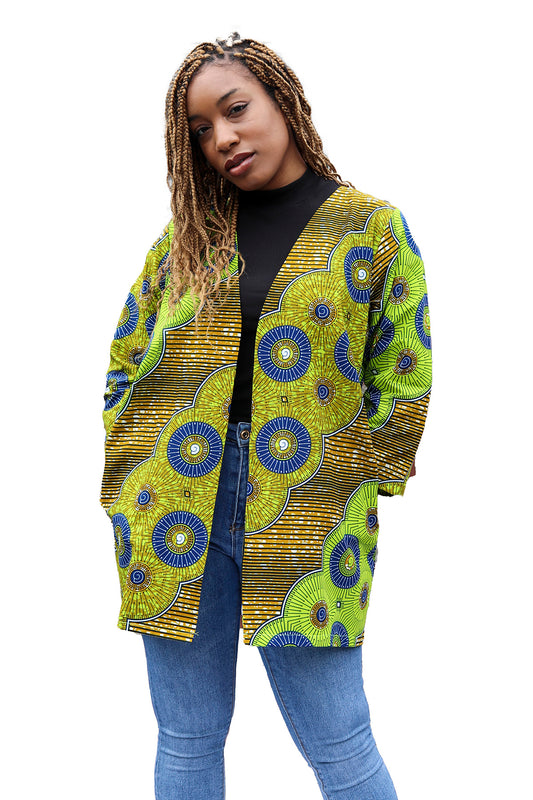 Afrikaanse Print Kimono Vest - Groen/Blauw
