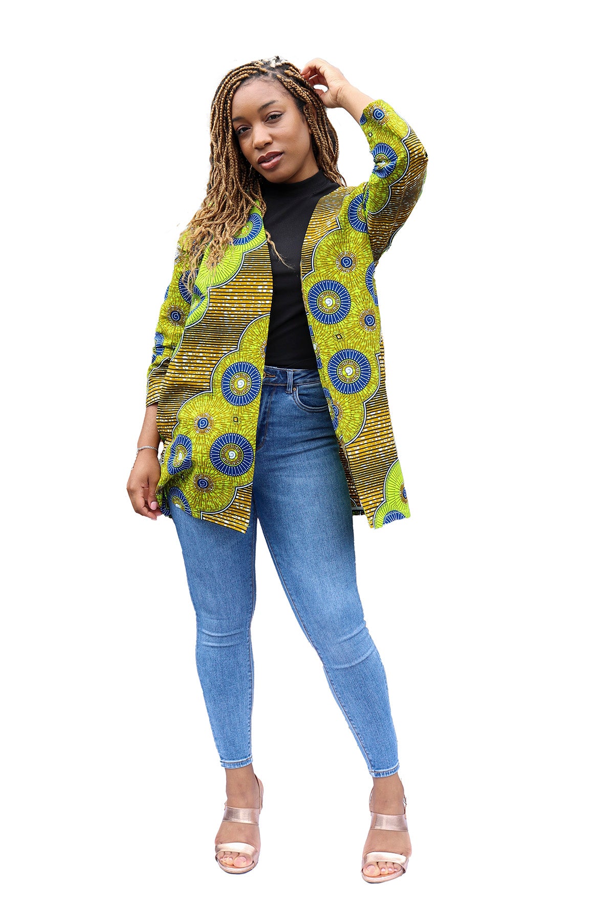 Afrikaanse Print Kimono Vest - Groen/Blauw