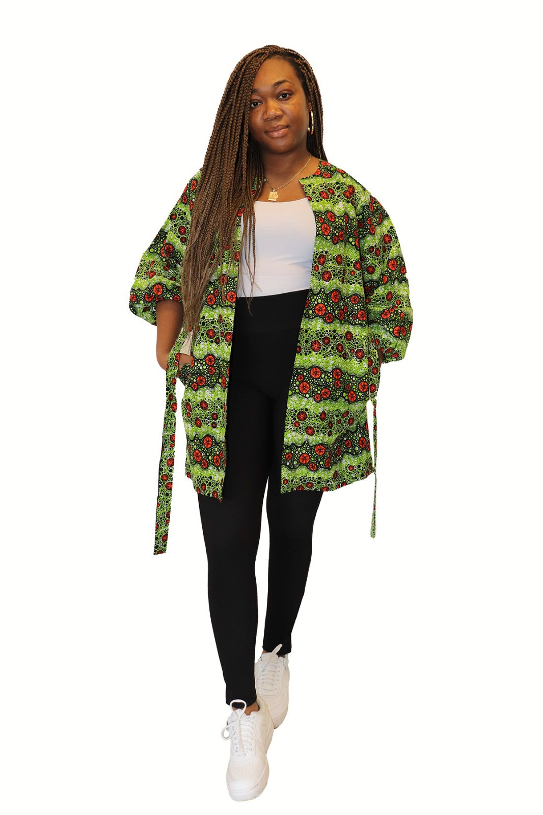Kimono van Afrikaanse Print - Groen/Rood