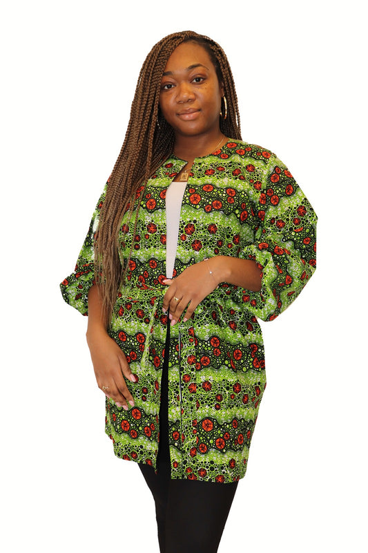 Kimono van Afrikaanse Print - Groen/Rood