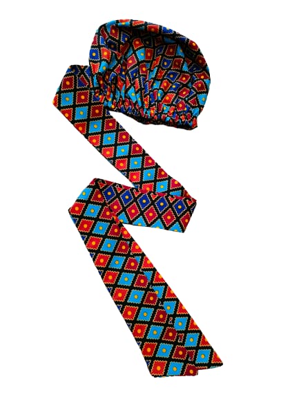 Easy Headwrap in Afrikaanse Print - Rood/Blauw