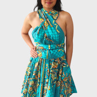 Multiway Midi Jurk van Afrikaanse Print - licht Groen