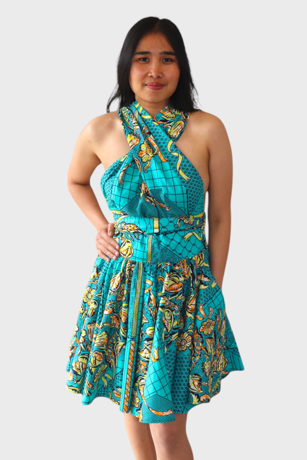 Multiway Midi Jurk van Afrikaanse Print - licht Groen