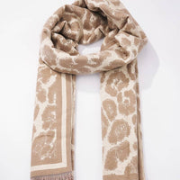 Wollen sjaal met luipaardmotief FL202DF: Kameel / 30% Wol - 70% Viscose