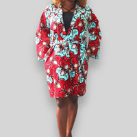 Kimono Vest in Afrikaanse Print - Rood/Licht Blauw