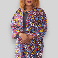 Kimono Vest in Afrikaanse Print - Paard/Geel