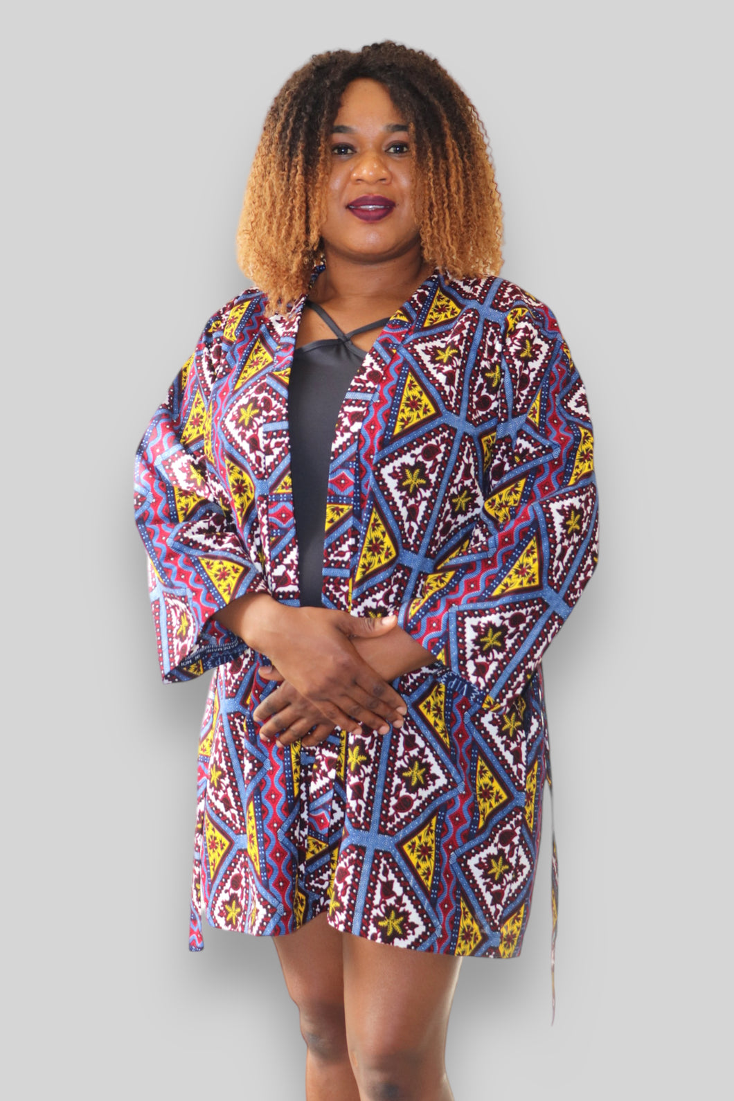 Kimono Vest in Afrikaanse Print - Paard/Geel