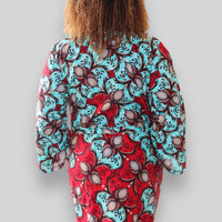 Kimono Vest in Afrikaanse Print - Rood/Licht Blauw