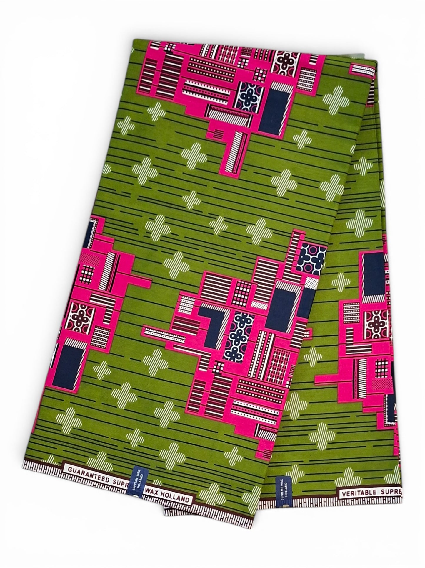 Afrikaanse Stof /Multicolor Geometrisch (Groen/Roze)100%katoen