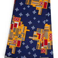 Afrikaanse Stof/ Diepblauw & Okergeel (Blokken)100%katoen