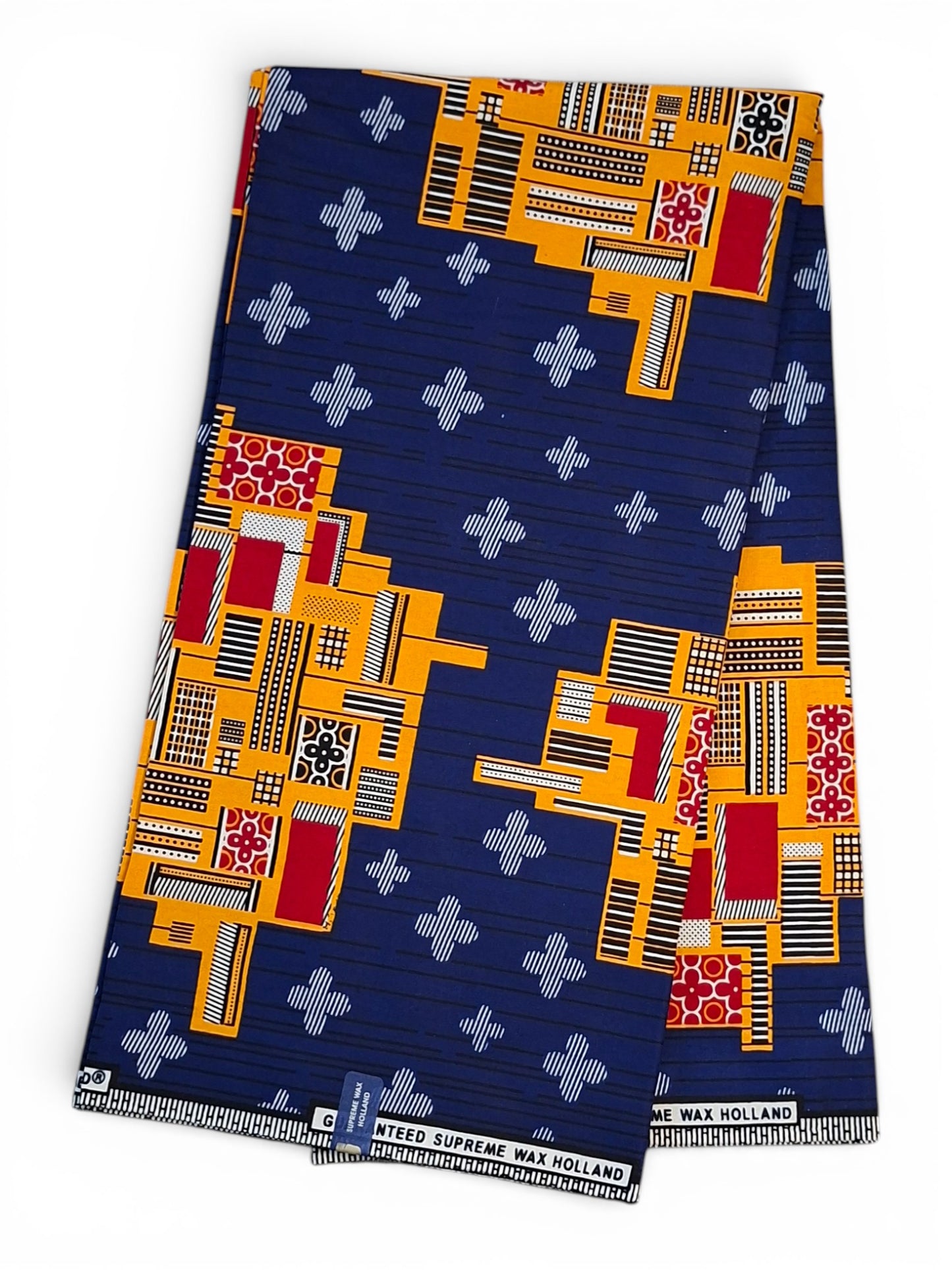 Afrikaanse Stof/ Diepblauw & Okergeel (Blokken)100%katoen