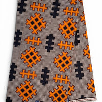 Afrikaanse Stof/Geometrisch (Grijs & Oranje)100%katoen