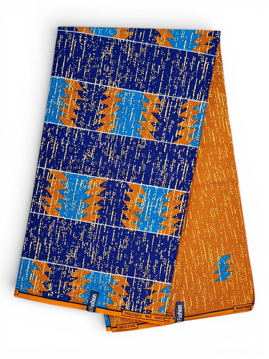 Kente Gold Fashion | Blauw & Goud Geometrische Stof