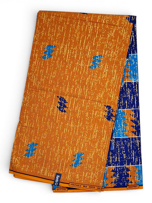 Kente Gold Fashion | Blauw & Goud Geometrische Stof