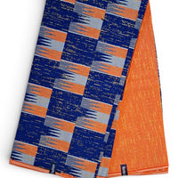 Ghana Kente Gold Fashion   Blauw & Oranje Geometrische Stof